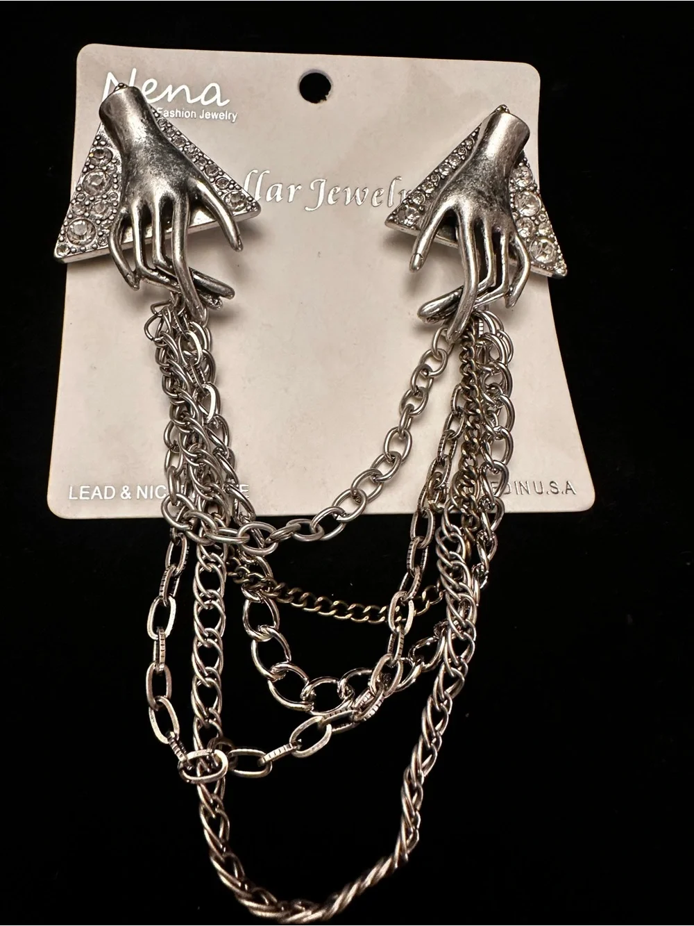 Victorian NWT Silver Skeleton hands Brooch/Collar/sweater Pin